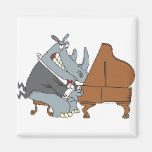 silly rhino playing piano pianist cartoon magnets