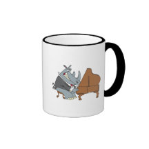 silly rhino playing piano pianist cartoon coffee mugs