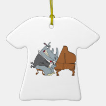 silly rhino playing piano pianist cartoon christmas ornament