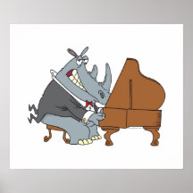 silly rhino playing piano pianist cartoon poster