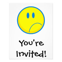 silly sad face smiley yellow and blue personalized invitation