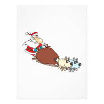silly santa and dog sleigh cartoon invites