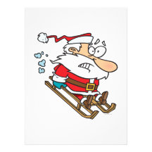 silly scared santa on a sled cartoon personalized invites