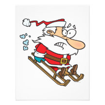 silly scared santa on a sled cartoon custom announcement
