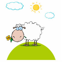 silly sheep on a hill with a flower cut out