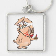 silly sloppy lipstick piggy pig cartoon key chains