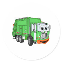 Silly Smiling Garbage Truck Cartoon Round Stickers