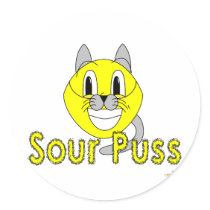Silly Smiling Lemon Cat Costume Sour Puss Round Sticker