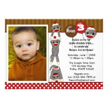 Silly SOCK MONKEY Birthday Invitation SMR (photo)