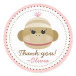 Silly Sock Monkey Girl Personalized Favour Sticker