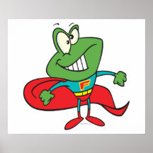 silly superhero super hero frog posters