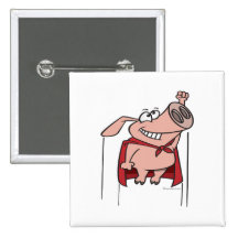 silly superhero super pig cartoon pinback button
