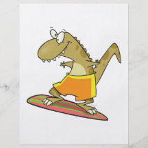 silly surfer surfing dinosaur cartoon flyer design