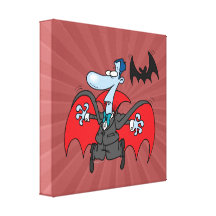 silly vampire and bat cartoon stretched canvas prints