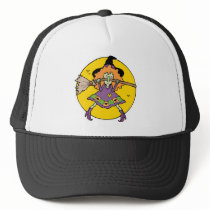 silly wicked witch with broomstick mesh hat