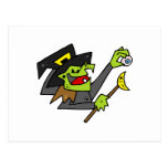 silly witch with eyeball & wand post cards