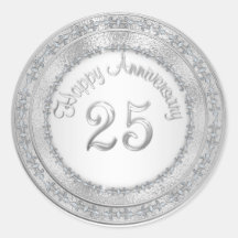 Silver 25th Anniversary Labels Round Sticker