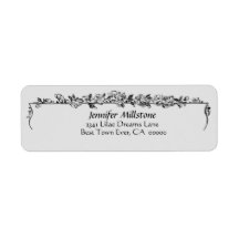 Silver a Black Vintage Flower Border Address Label