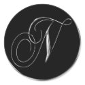 Silver And Black Formal Wedding Monogram N Seal stickers