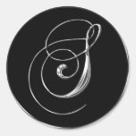 Silver And Black Formal Wedding Monogram S Seal Round Sticker