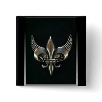 SILVER AND BLACK WINGED FLEUR-DE-LIS BUTTONS