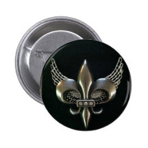 SILVER AND BLACK WINGED FLEUR-DE-LIS BUTTON