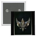 SILVER AND BLACK WINGED FLEUR-DE-LIS BUTTONS