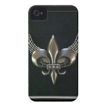 SILVER AND BLACK WINGED FLEUR-DE-LIS iPhone 4 Case-Mate CASES
