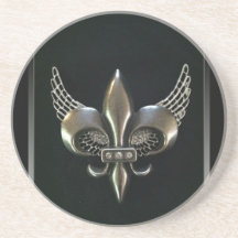 SILVER AND BLACK WINGED FLEUR-DE-LIS COASTERS