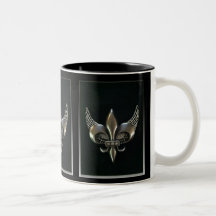 SILVER AND BLACK WINGED FLEUR-DE-LIS COFFEE MUGS