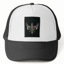 SILVER AND BLACK WINGED FLEUR-DE-LIS MESH HAT