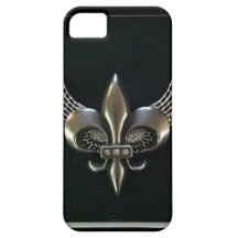 SILVER AND BLACK WINGED FLEUR-DE-LIS iPhone 5 CASE