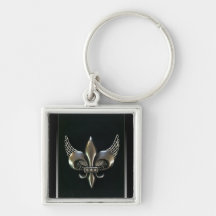 SILVER AND BLACK WINGED FLEUR-DE-LIS KEYCHAINS