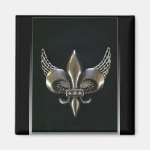 SILVER AND BLACK WINGED FLEUR-DE-LIS MAGNET