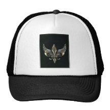 SILVER AND BLACK WINGED FLEUR-DE-LIS MESH HAT