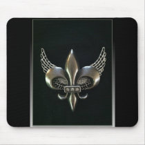 SILVER AND BLACK WINGED FLEUR-DE-LIS MOUSEPAD