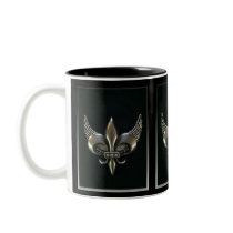 SILVER AND BLACK WINGED FLEUR-DE-LIS COFFEE MUGS
