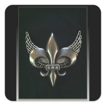 SILVER AND BLACK WINGED FLEUR-DE-LIS SQUARE STICKER