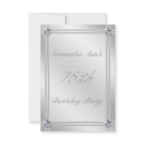 Silver and Diamond Effect 75th Birthday Party Invite