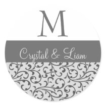 SILVER and GRAY Damask Wedding Monogram