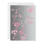 Silver and Pink Butterflies on Linen Invitation