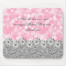 Silver and Pink Daisies and Bokeh Wedding or other Mouse Pad