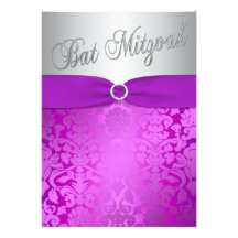 Silver and Purple Damask Bat Mitzvah Invitation