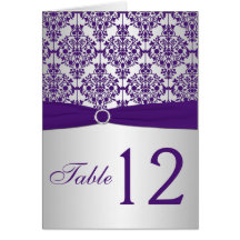 Silver and Purple Damask Table Number Card