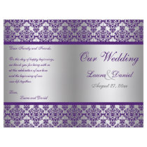 Silver and Purple Damask Wedding Program