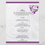 Silver and Purple Floral Heart Wedding Menu Custom Flyer