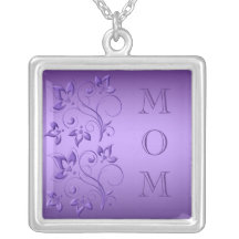 Silver and Purple Floral "Mom" Necklace