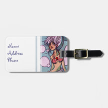 Silver and Red Mermaid Illustration Travel Bag Tags