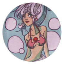 Silver and Red Mermaid Illustration Party Plates
