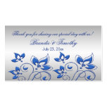 Silver and Royal Blue Floral Wedding Favour Tag Business Card Template
